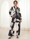 Stylish monochrome two piece set with a geometric print Perfect for spring and summer