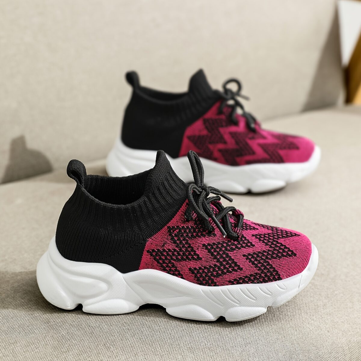 Kids Cloud Steppers Herringbone Pattern Sock Shoes in Grey showcasing breathable fabric upper flexible EVA sole and slip on design Perfect for everyday wear