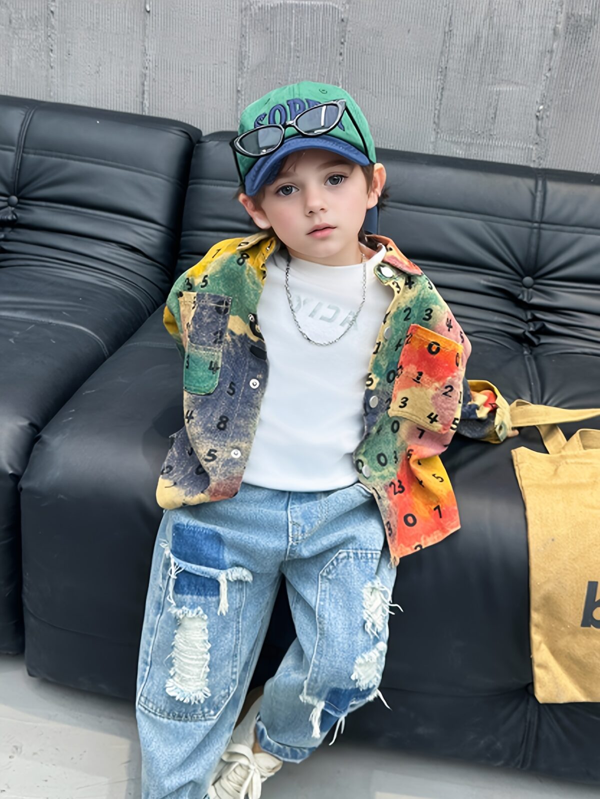 Stylish boys two piece outfit ripped denim jeans and a casual shirt perfect for outdoor play Newness