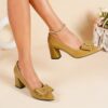 Womens Mustard Yellow Pointed Toe High Heel Pumps with Bow Detail