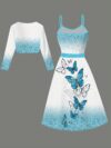 Newness Azure Dreams Butterfly Print Dress Set A chic and elegant butterfly print dress and matching set perfect for spring occasions
