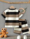 Little Champ Boys Color Block Set in springsummer colors A trendy outfit featuring a bear embroidery top and contrasting color plaid shorts perfect for playtime Ideal for boys over 3 years