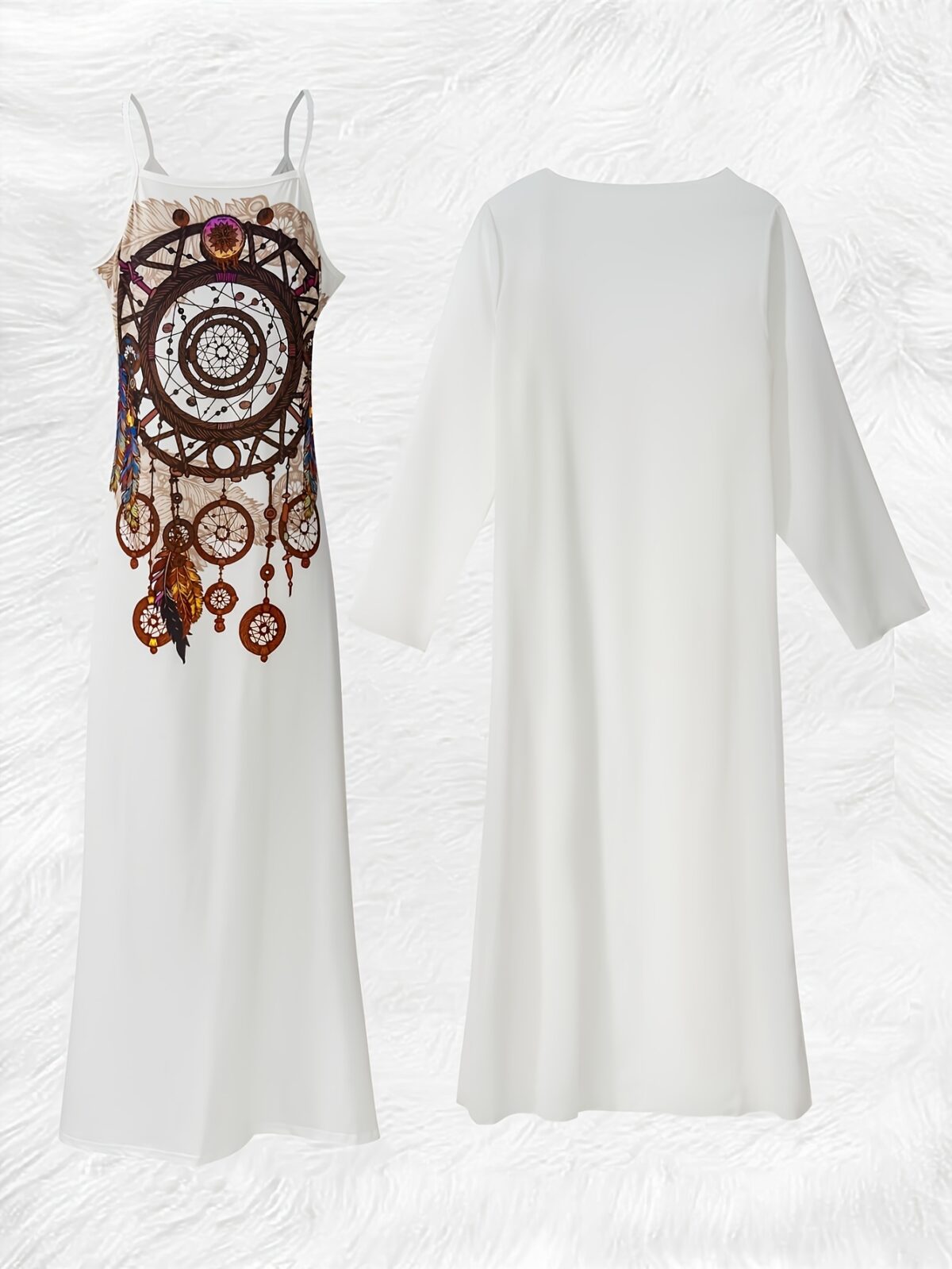 Effortlessly chic Bohemian Rhapsody Tribal Print Dress Set perfect for vacation or everyday wear Features a flowing dress and coordinating top