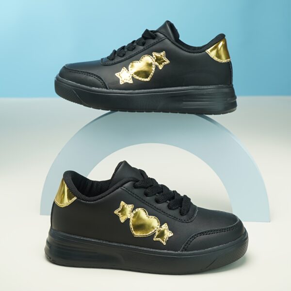 Sparkle Steps Girls EVA Sneakers in white with golden accents showcasing their soft lace up design Perfect for school play or casual wear