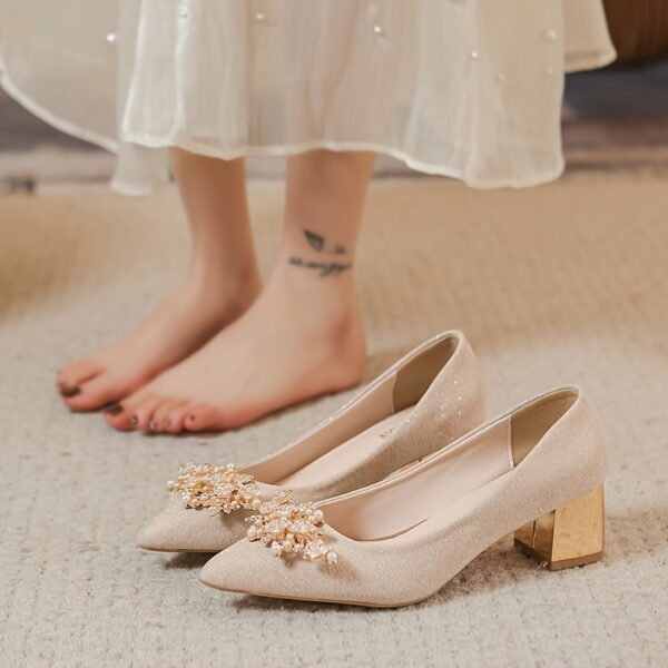 Newness Celestial Sparkle Floral Rhinestone Pumps Elevate your style with these dazzling floral rhinestone pumps perfect for weddings and special occasions Close up showcasing intricate floral detail and sparkling rhinestones