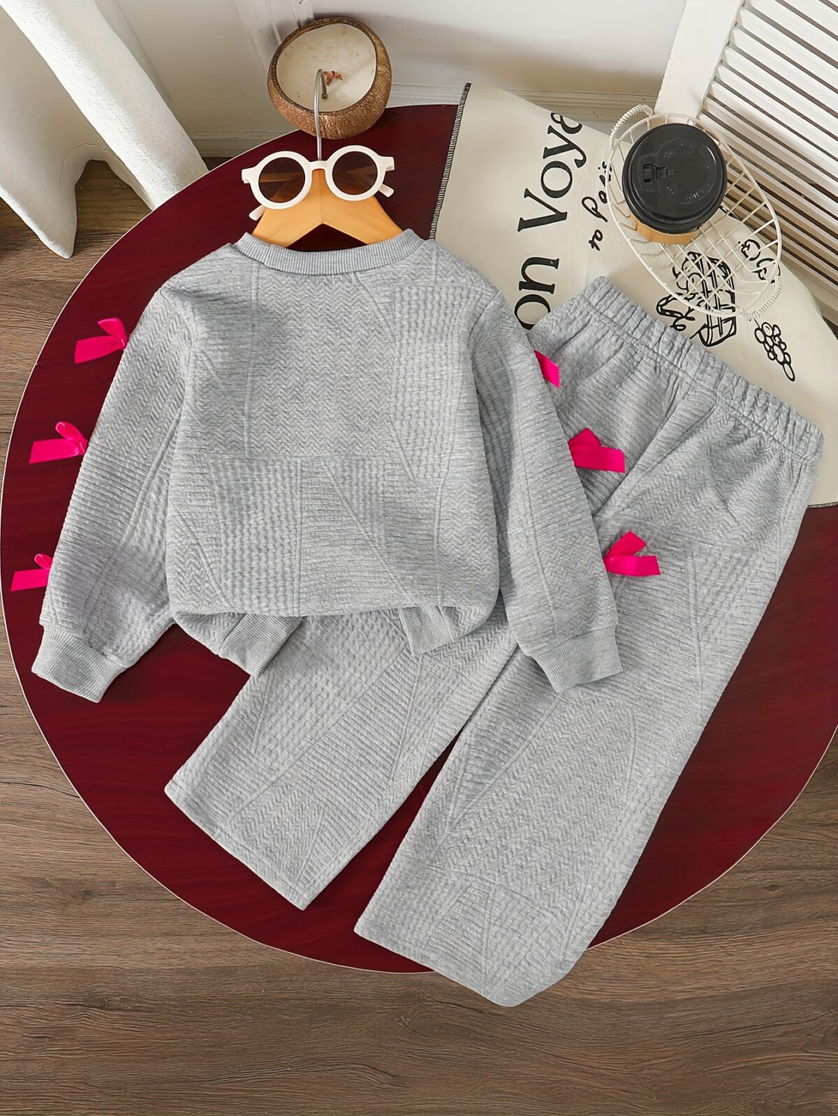 Adorable girls two piece autumn outfit cozy knit top and loose fitting pants perfect for fall adventures Dubai design