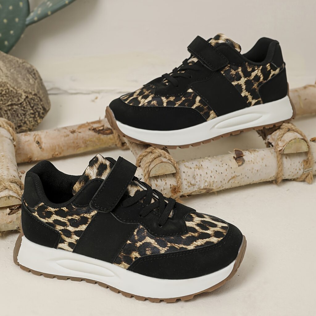 Kids' Jungle Jamboree Leopard Print Sneakers: Trendy leopard print design, comfortable and durable with non-slip sole. Perfect for play!