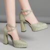 Sage Blossom Green Platform Heels by Newness Chic and comfortable green platform heels perfect for any occasion