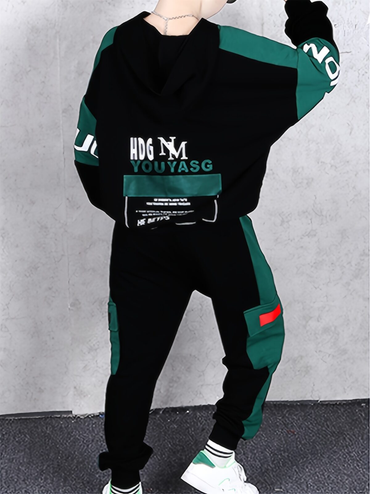 Stylish boys autumn hoodie set in a trendy color block design with bold alphabet prints Perfect for spring and fall
