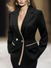 Sophisticated white double breasted womens blazer with asymmetrical hem long sleeves and high quality polyester fabric perfect for professional settings