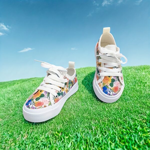 Adorable girls floral canvas shoes with breathable fabric and soft sole perfect for spring Available in sizes 1 12
