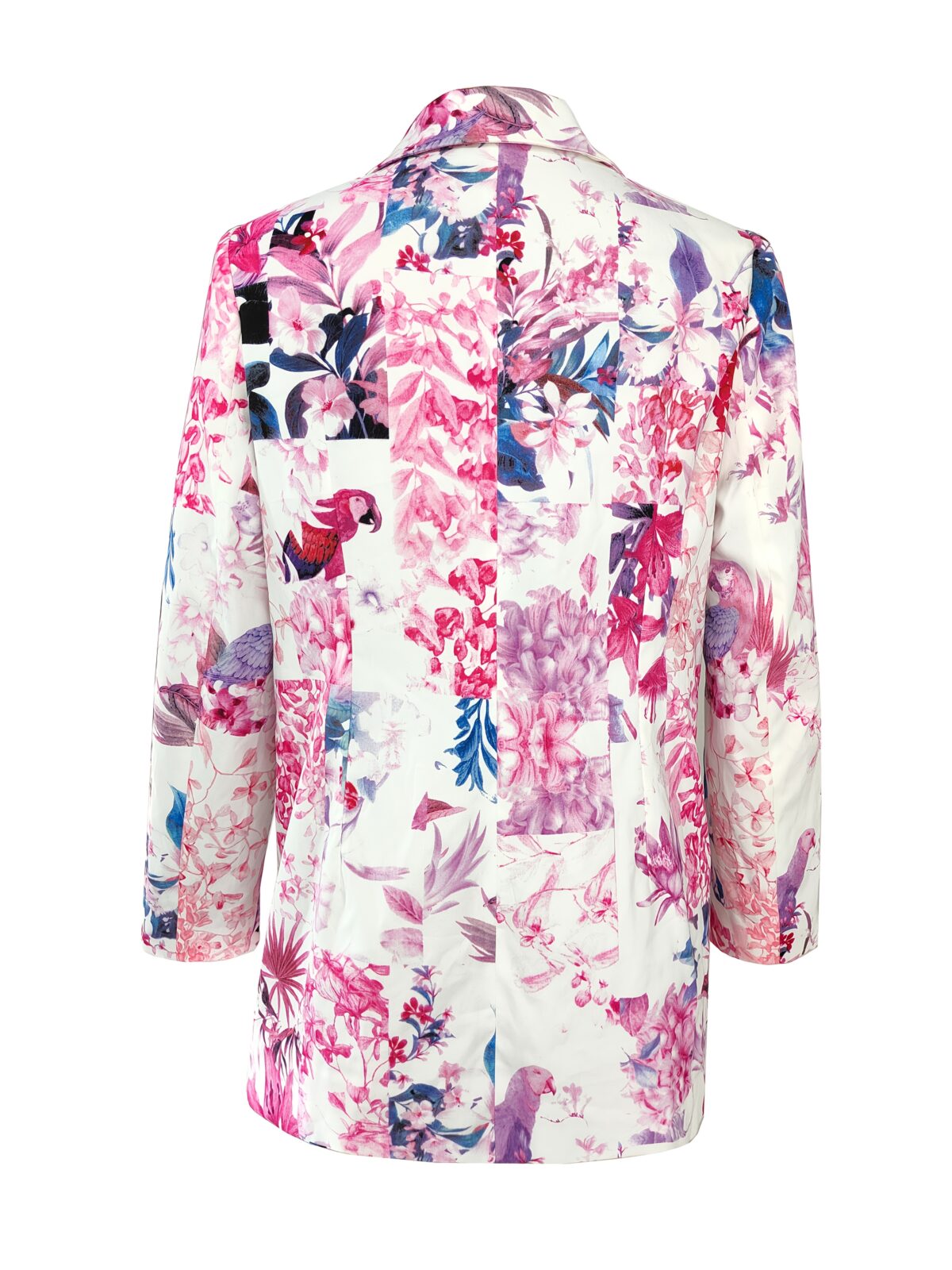Stylish woman wearing a vibrant floral print blazer jacket relaxed fit showcasing the sophisticated tailoring and chic design of the Newness Botanical Bloom Blazer