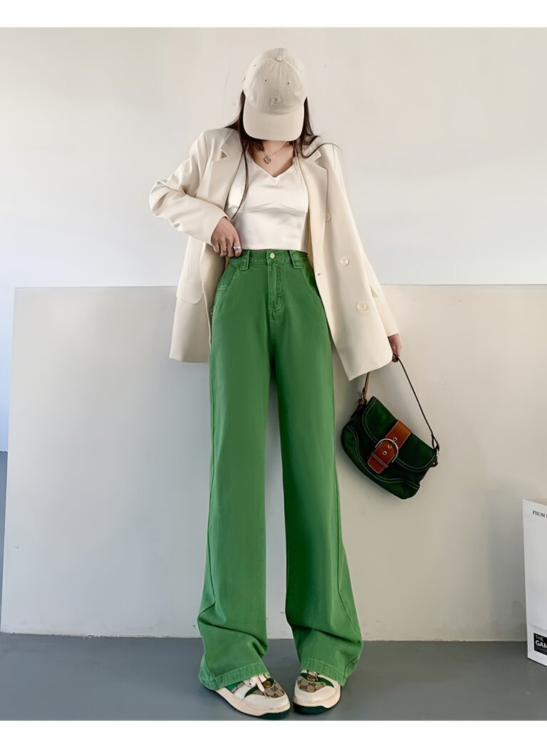 Effortless Chic Emerald Green Wide Leg Jeans by Newness. 100% cotton, flattering fit.