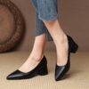 Beige ivory womens pointed toe high heels with block heel showcasing cushioned insole and non slip sole