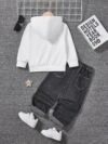 Stylish boys fashion hoodie and pants set in trendy design perfect for outdoor play or casual wear The comfortable two piece outfit is shown on a child model