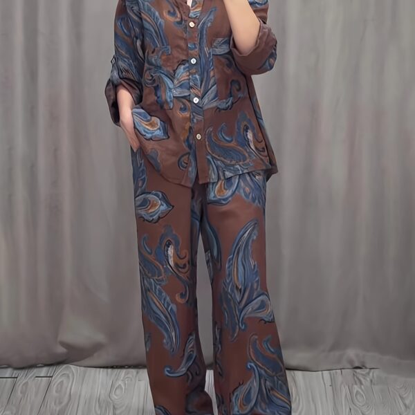 Blush Blossom Printed Pleated Set by Newness Flattering two piece outfit in a beautiful pleated design Model wears a size small