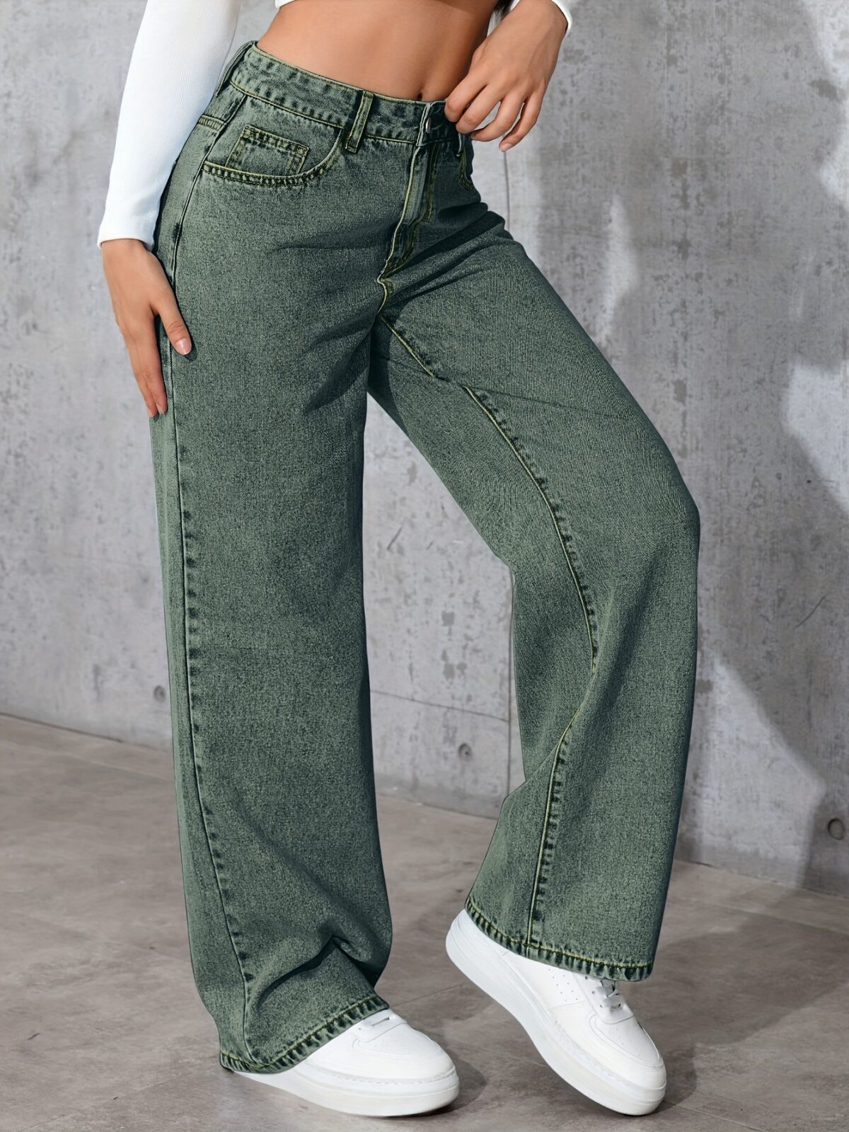 Newness Effortless Chic Wide Leg Jeans A model effortlessly rocks our wide leg jeans perfect for any season