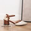 Newness Two Tone Pointed Toe Heels in brown These chic heels feature a chunky mid heel cut out design and brown cover straps Perfect for any occasion