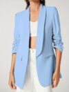 Modern Muse Womens Light Blue Casual Office Blazer a versatile light blue blazer perfect for the office or casual wear Flattering silhouette Model wearing a light blue blazer