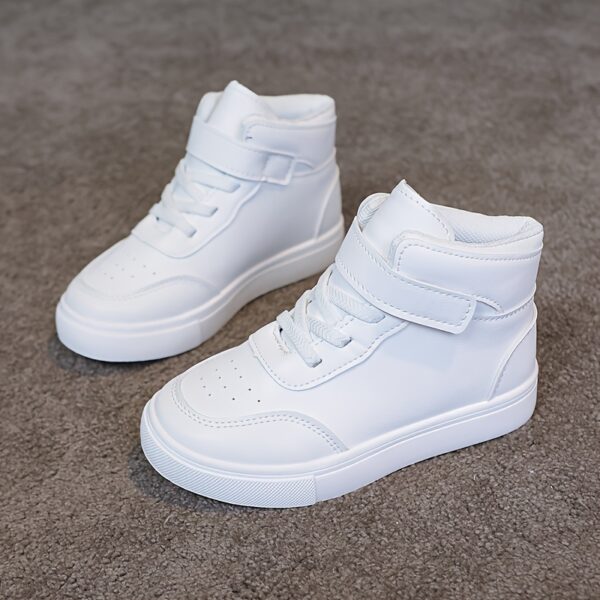 Stylish white and beige Active Kicks Kids' sneakers with non-slip rubber sole, perfect for school, sports, or play. Durable and comfortable for all-season wear.