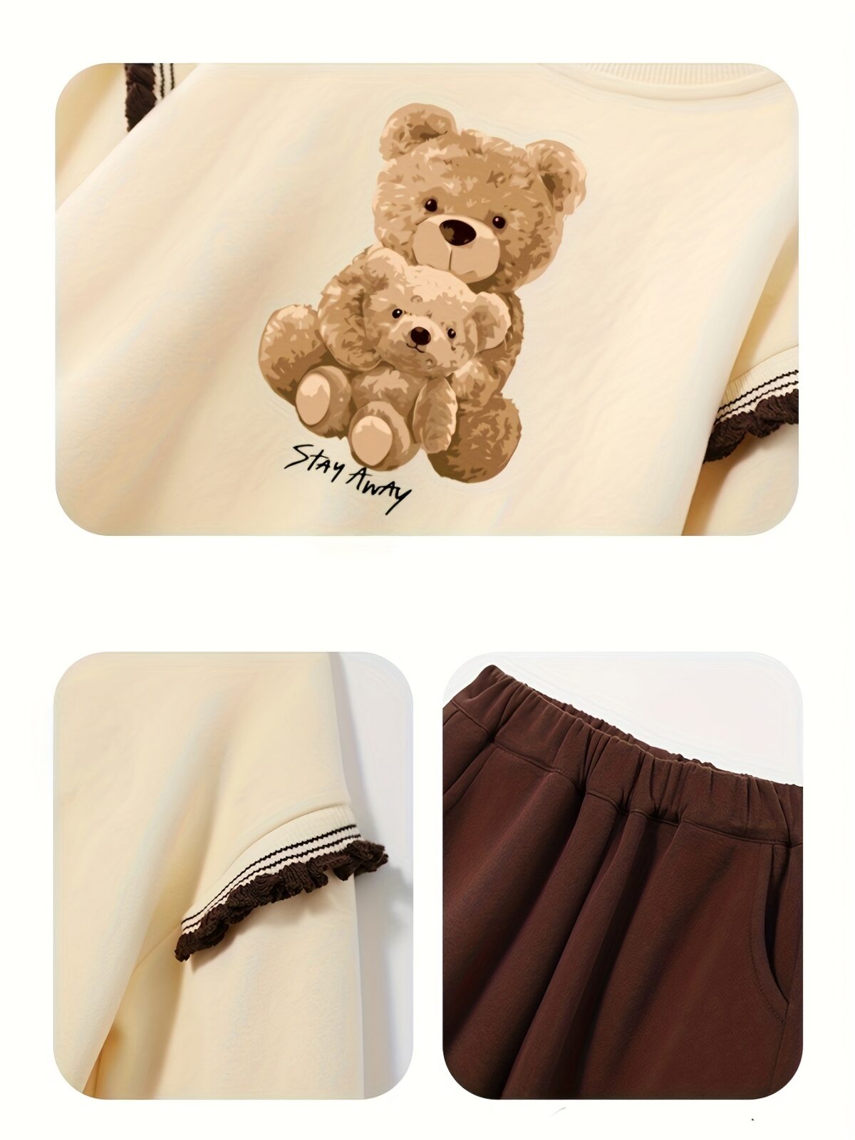 Newness girls teddy bear set Soft pink sweatshirt and pants loose fit perfect for cuddles and playtime