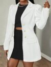 Flattering autumn chic womens pea coat in a rich solid color Double breasted style with elegant buttons regular fit and comfortable polyester elastane blend