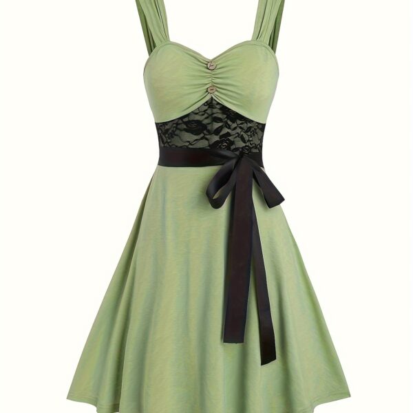 Azure Dream Lace Trim Dress from Newness in a flattering pose, showcasing its intricate lace detailing and flowy silhouette.