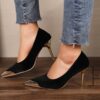 Newness Noir Nights Black Stiletto Heels Ultra high black stiletto heels with a sleek design and a golden accent heel perfect for special occasions