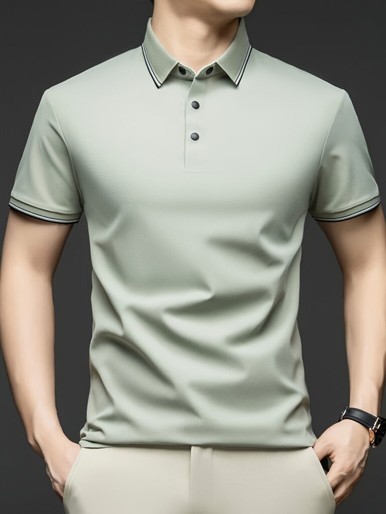Newness Summer Breeze Men's Lightweight Breathable Short Sleeve Polo Shirt in classic style, perfect for summer. Model wearing the polo shirt, showcasing its breathability and comfort.