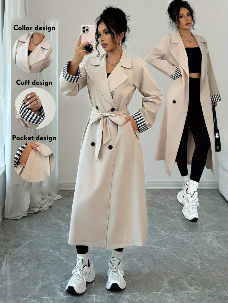 City Chic Women's Elegant Double-Breasted Belted Coat in versatile style, perfect for office or special occasions.