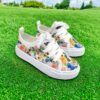 Adorable girls floral canvas shoes with breathable fabric and soft sole perfect for spring Available in sizes 1 12