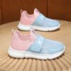 Pink and blue color block kids breathable mesh sneakers with hook and loop closure ideal for active play