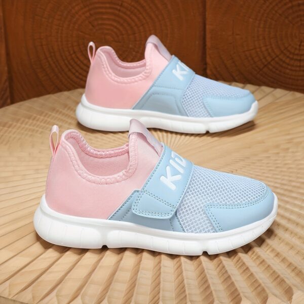 Pink and blue color block kids breathable mesh sneakers with hook and loop closure ideal for active play
