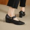 Newness Audrey Pointed Mary Jane Flats in blush pink showcasing the pointed toe and Mary Jane strap Comfortable and sophisticated flats crafted from breathable PU leather
