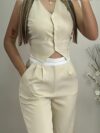 Effortless Chic Newness V Neck Vest and Pants Set in smooth polyester Perfect for any occasion