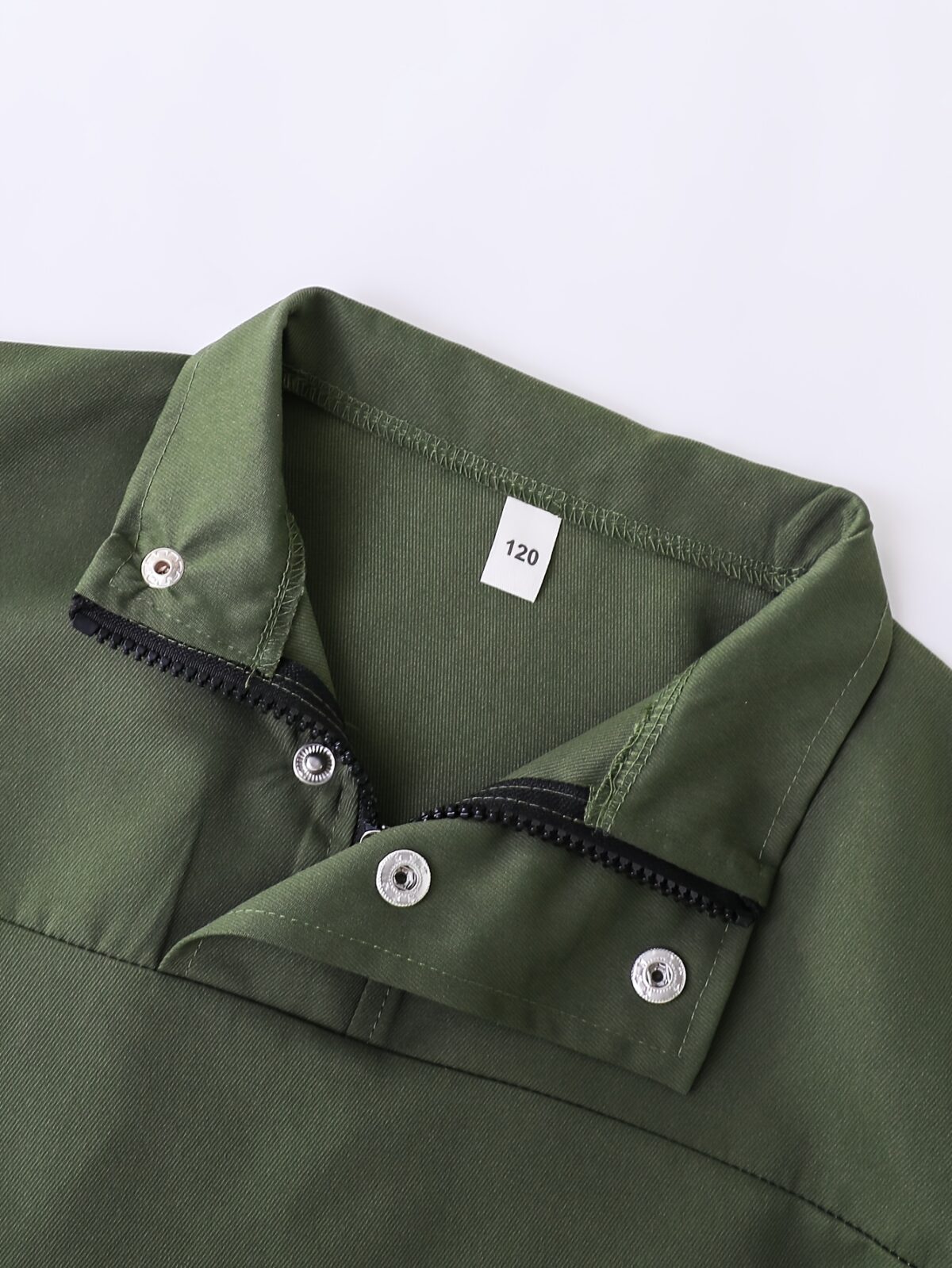 Stylish Spring Soldier Boys Military Set in olive green featuring a comfortable half zip top and elastic waistband pants Perfect for spring and autumn