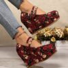Newness Rose Skull Wedge Sandals Trendy platform wedges featuring a unique rose and skull print comfortable straps and stylish platform heels