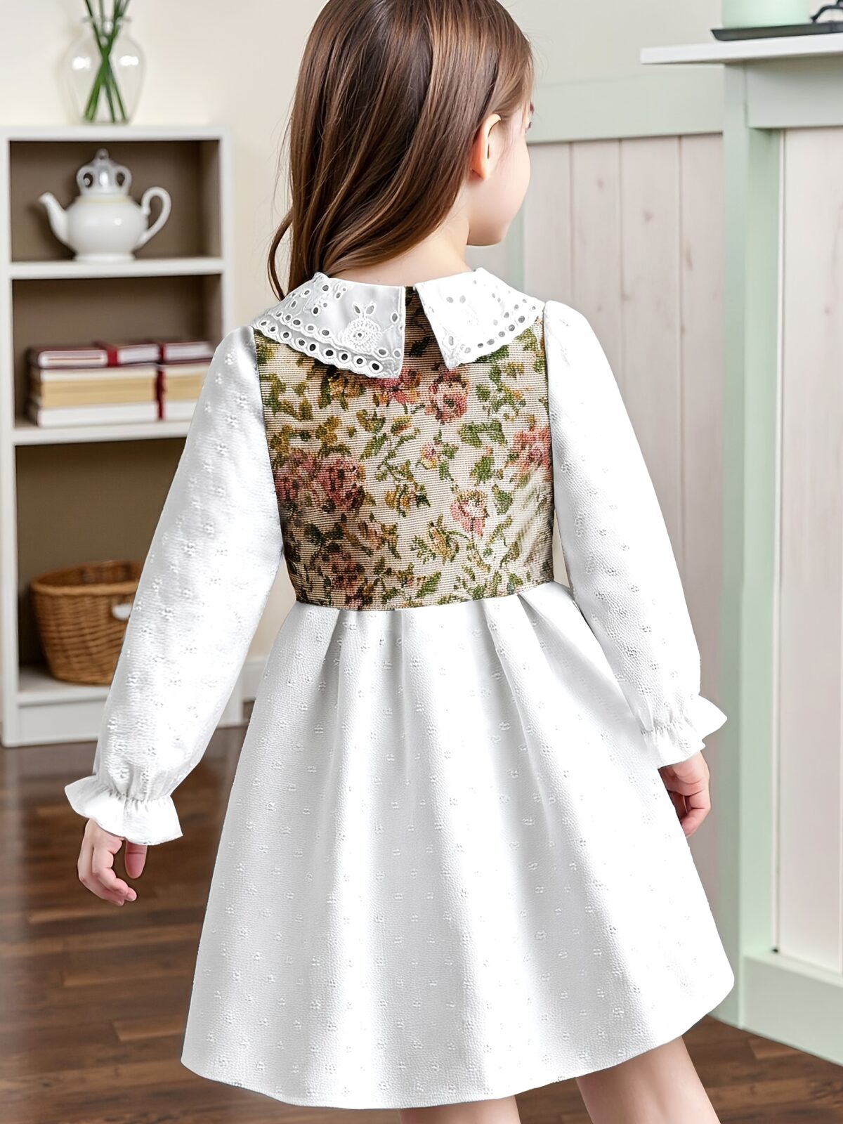 Newness Kensington Jacquard Floral Dress A chic and elegant floral dress perfect for spring Close up view showing the intricate jacquard fabric and flattering silhouette