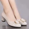 Womens black pointed toe pumps with sparkling accents mid heel synthetic leather