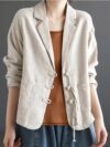 Stylish Desert Bloom womens beige blazer relaxed fit Asian inspired details perfect for office or casual wear