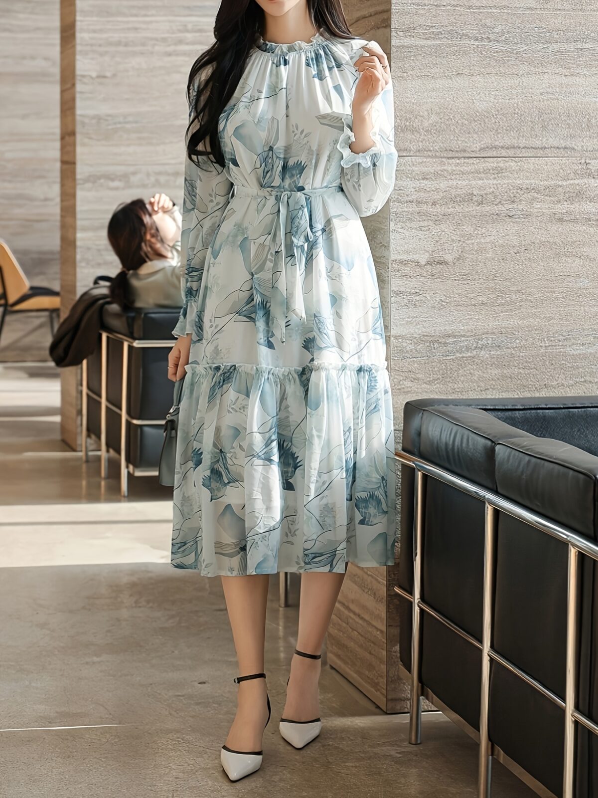 Effortlessly elegant Azure Bloom floral print dress perfect for summer events