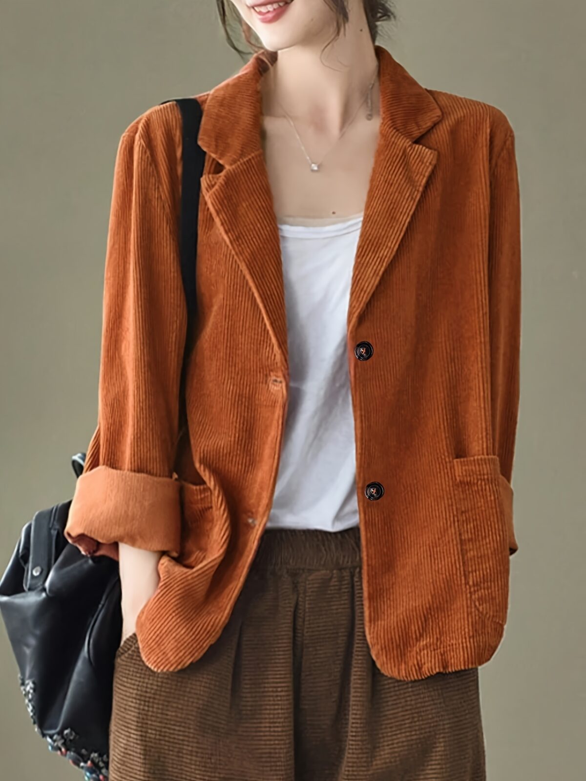 Stylish womens corduroy jacket in vintage contrast colors perfect for spring or autumn Regular fit casual blazer with a loose comfortable design