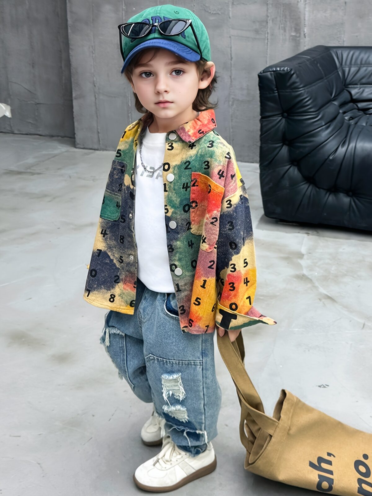 Stylish boys two piece outfit ripped denim jeans and a casual shirt perfect for outdoor play Newness