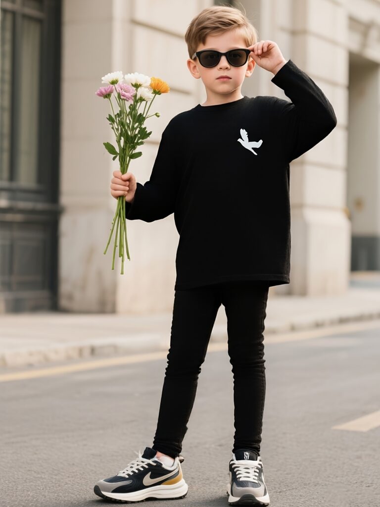 Stylish boys' casual set in a trendy bird print, perfect for spring and fall. Features a comfortable and versatile design for everyday wear.