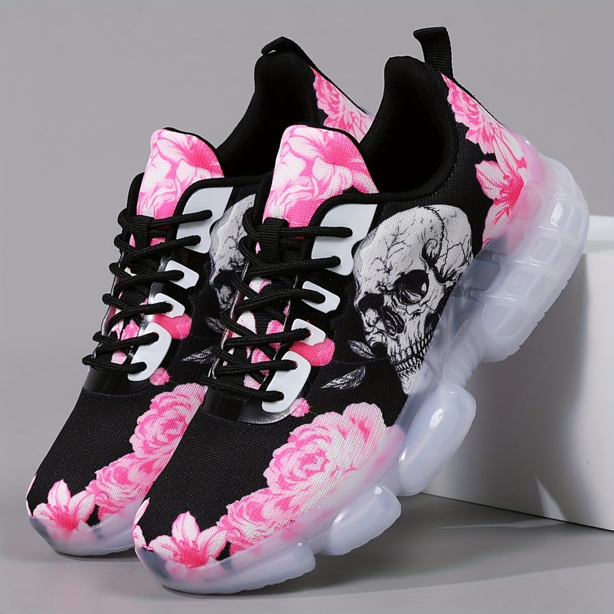 Newness Dark Bloom Skull Print Sneakers Edgy chic sneakers with a skull print perfect for elevating any look