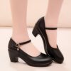 Newness Noir Glossy Mary Jane Mules Chic modern and undeniably elegant black patent leather shoes with a Mary Jane strap