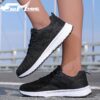 Womens breathable mesh running shoes in pink showing side and front view