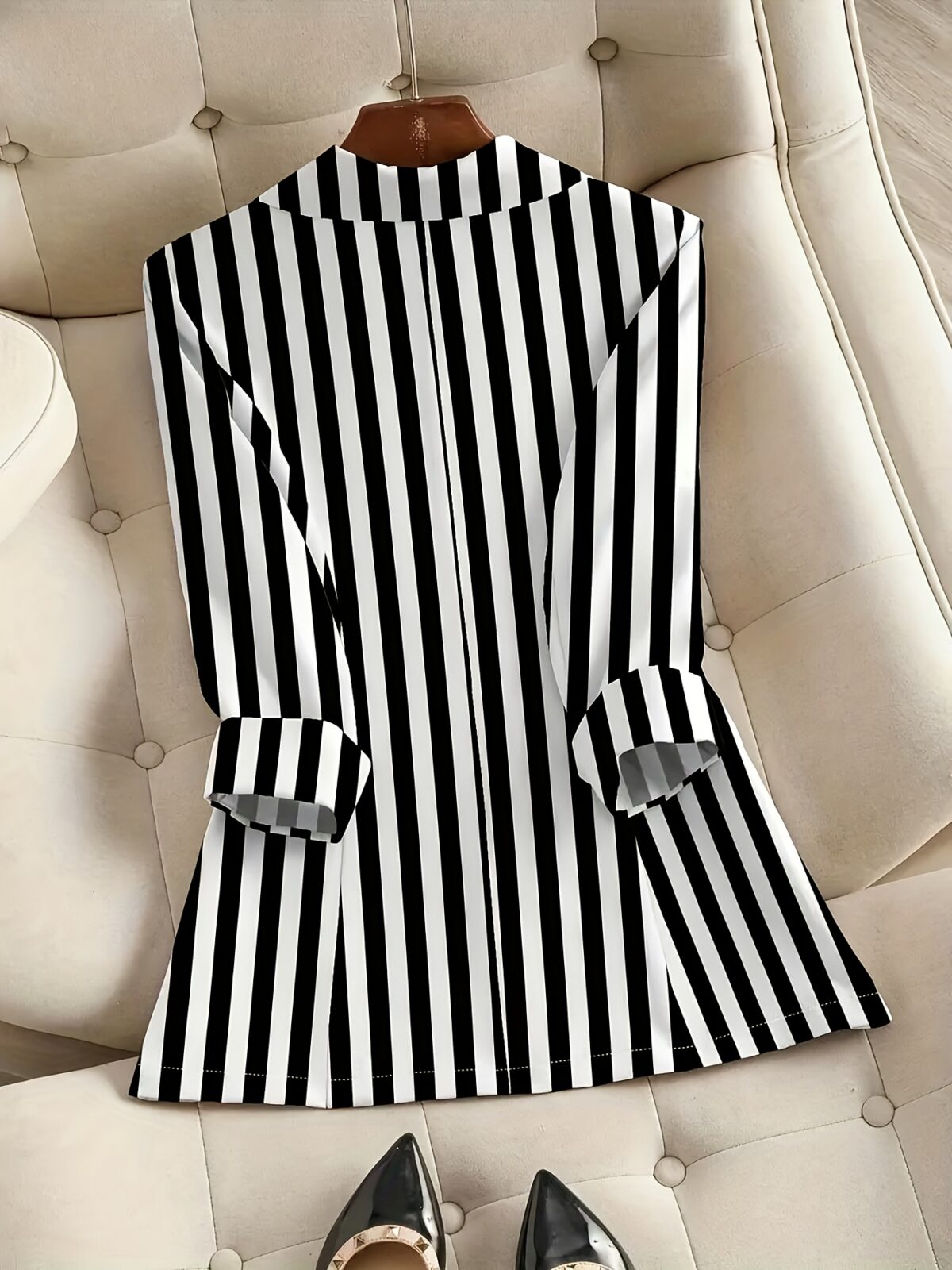 Newness City Chic Womens Elegant Striped Blazer a stylish striped blazer perfect for spring and fall offering comfort and sophistication
