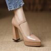 Newness Sculptural Beige Chunky Heels Elevate your style with these versatile and chic beige chunky heels perfect for any occasion