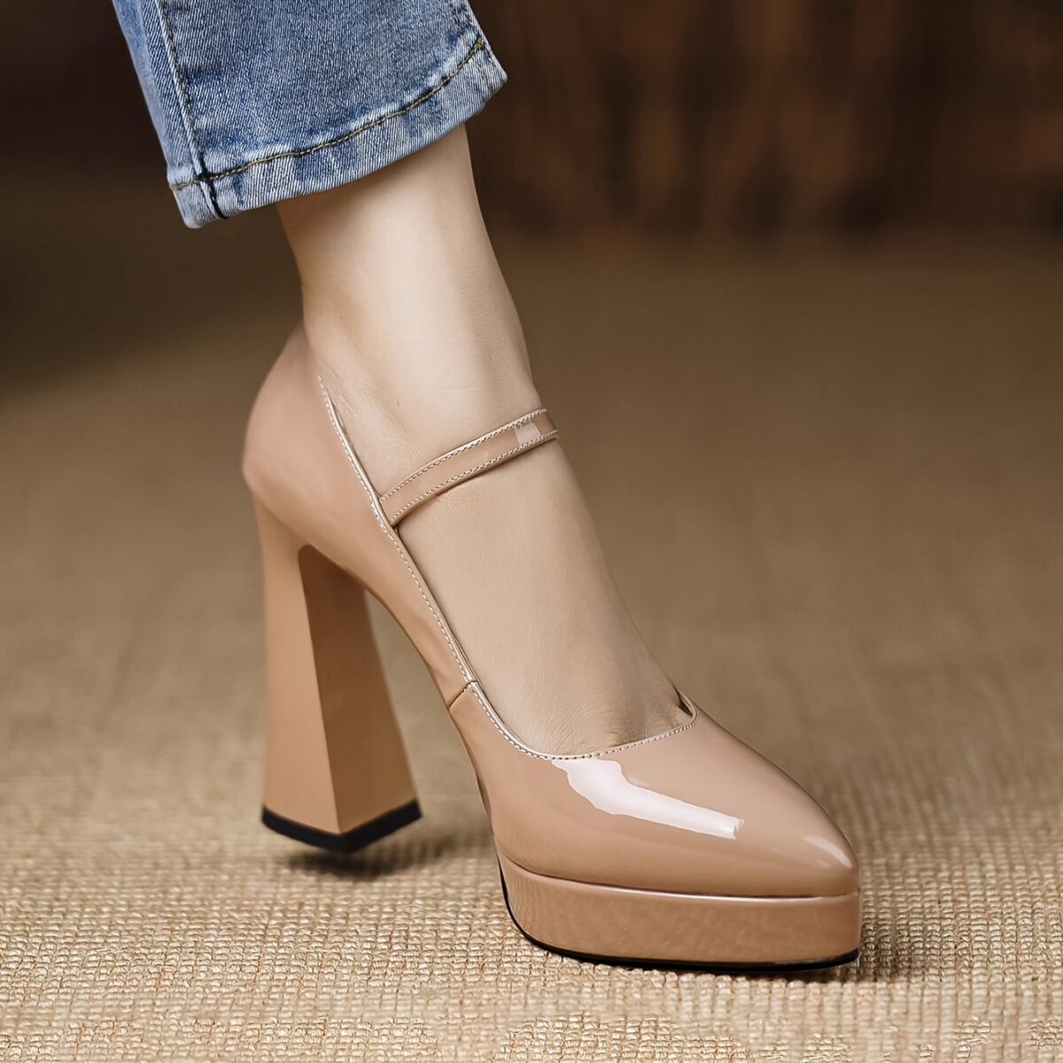 Newness Sculptural Beige Chunky Heels Elevate your style with these versatile and chic beige chunky heels perfect for any occasion